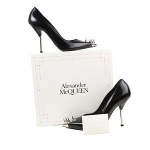 Alexander McQueen Black Leather Punk Spike Heels Pumps Size 41